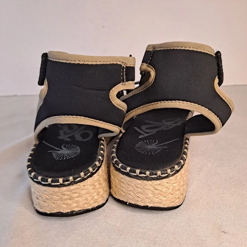 OTBT Reflector Women's Espadrilles Sandals Black Leather Textile Size 9M